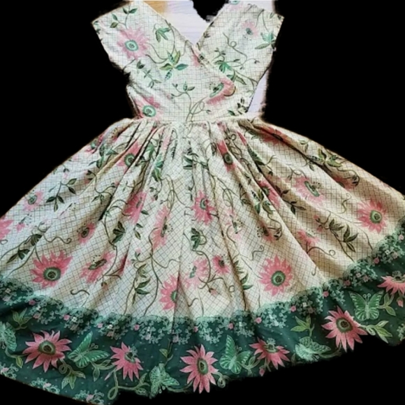 Vintage 1950s Designer Novelty Butterfly Floral Dress - Picture 3 of 3